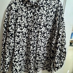 Michael Kors Collection Black and White Floral Blouse